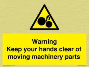 Warning - Keep your hands clear of moving machinery parts